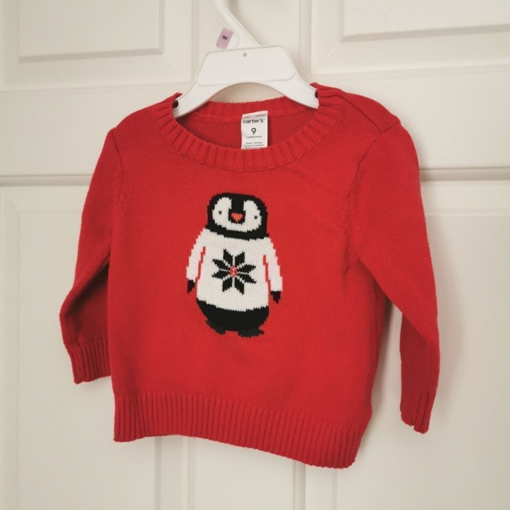3/$15 Carter's penguin sweater size 9 m